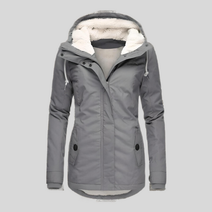 Women's Waterproof Sherpa Lined Hooded Rain Jacket
