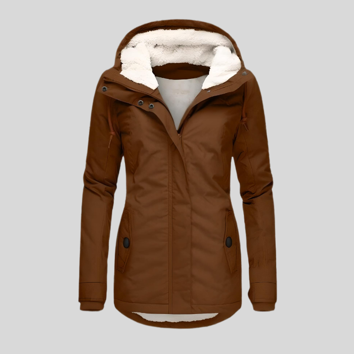 Women's Waterproof Sherpa Lined Hooded Rain Jacket