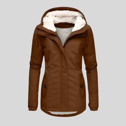 Women's Waterproof Sherpa Lined Hooded Rain Jacket
