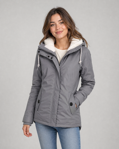 Women's Waterproof Sherpa Lined Hooded Rain Jacket