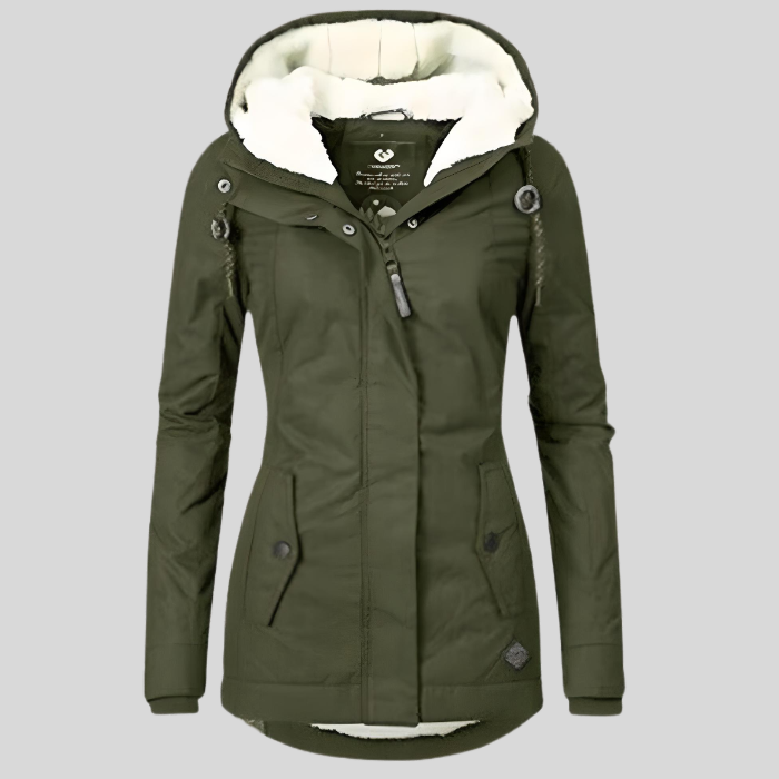 Women's Waterproof Sherpa Lined Hooded Rain Jacket