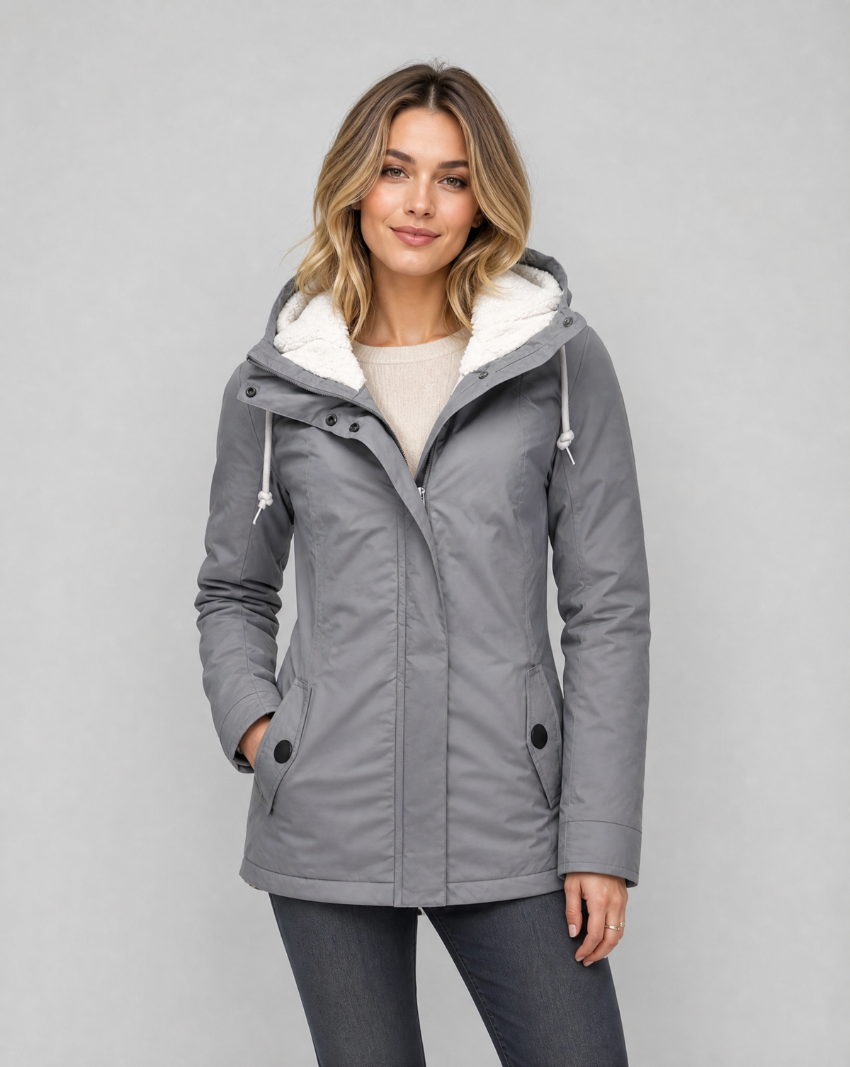 Women's Waterproof Sherpa Lined Hooded Rain Jacket