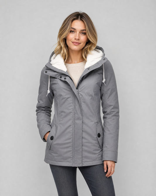Women's Waterproof Sherpa Lined Hooded Rain Jacket