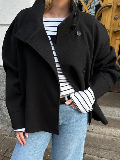 Women's Stand Collar Wool Blend Pea Coat