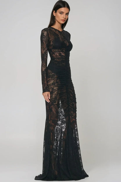 Women's Long Sleeve Lace Sculpt Maxi Dress