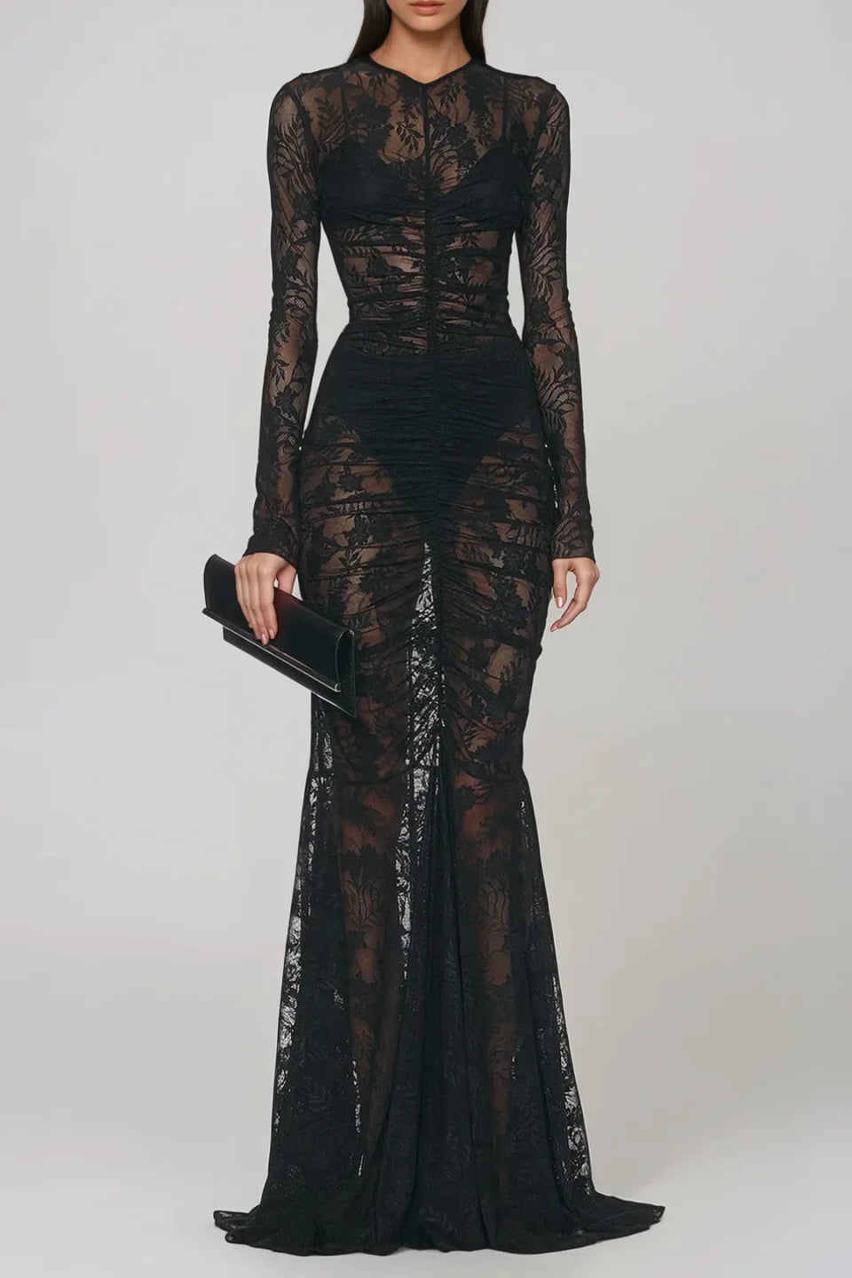 Women's Long Sleeve Lace Sculpt Maxi Dress