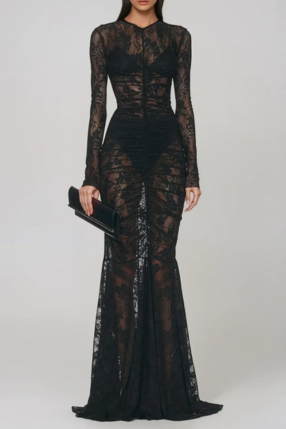 Women's Long Sleeve Lace Sculpt Maxi Dress