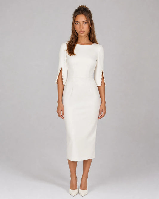 Women's Bateau Neck Midi Sheath Dress