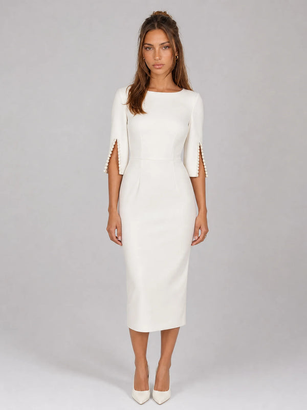Women's Bateau Neck Midi Sheath Dress