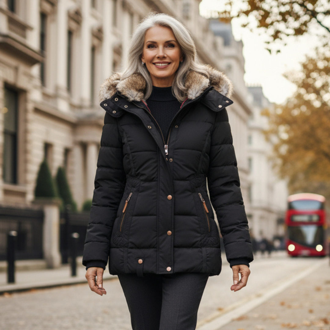 Women's Fur Trim Hooded Quilted Winter Coat