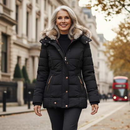 Women's Fur Trim Hooded Quilted Winter Coat