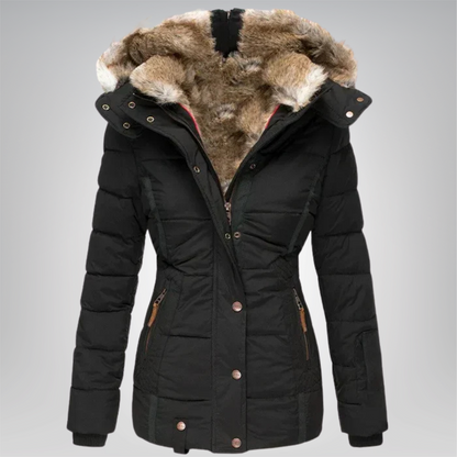 Women's Fur Trim Hooded Quilted Winter Coat
