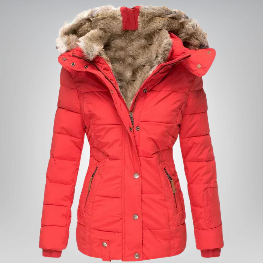 Women's Fur Trim Hooded Quilted Winter Coat