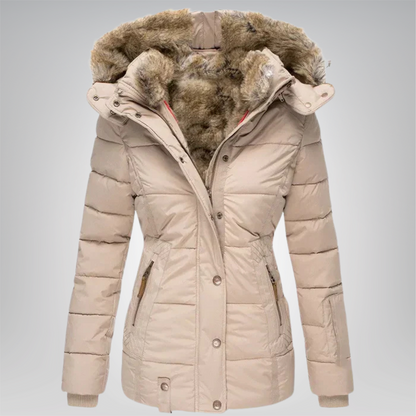 Women's Fur Trim Hooded Quilted Winter Coat