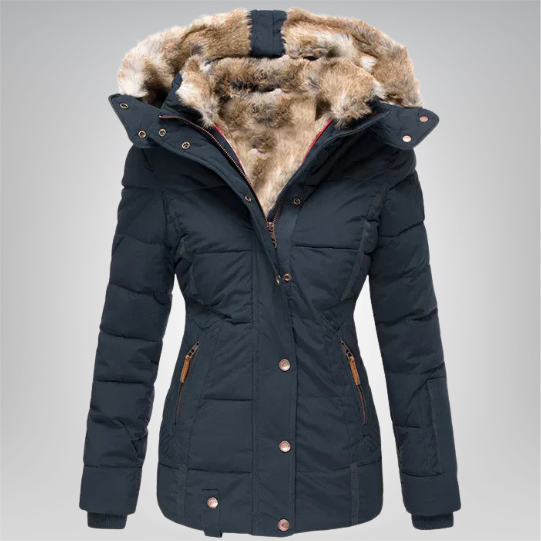 Women's Fur Trim Hooded Quilted Winter Coat
