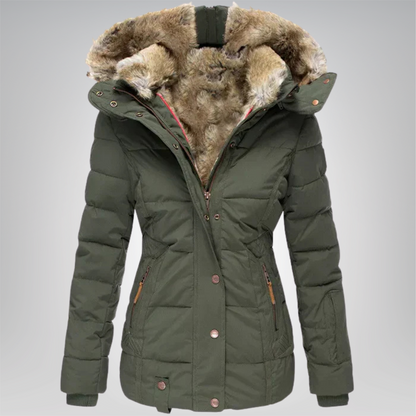 Women's Fur Trim Hooded Quilted Winter Coat