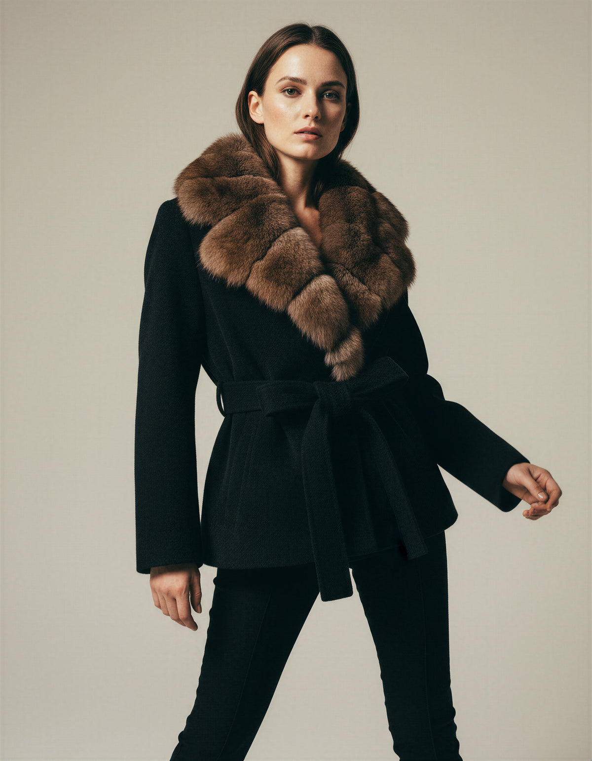 Women's Faux Fur Belted Coat