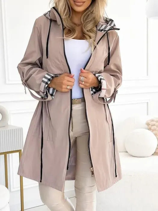 Women's Plaid Lined Waterproof Windproof Hooded Zip Coat