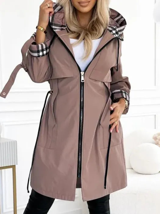 Women's Plaid Lined Waterproof Windproof Hooded Zip Coat