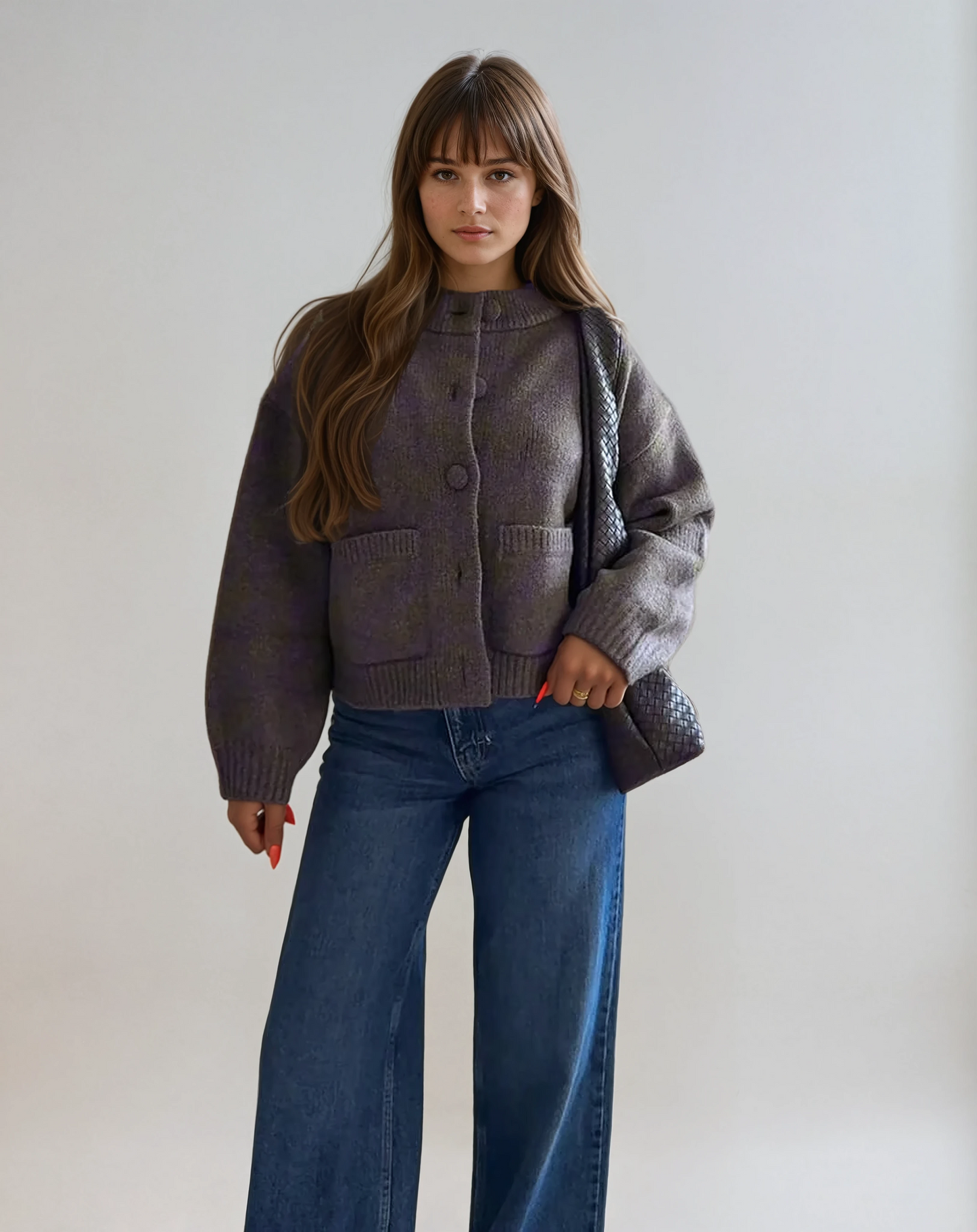 Women's Soft Round Neck Knit Cardigan