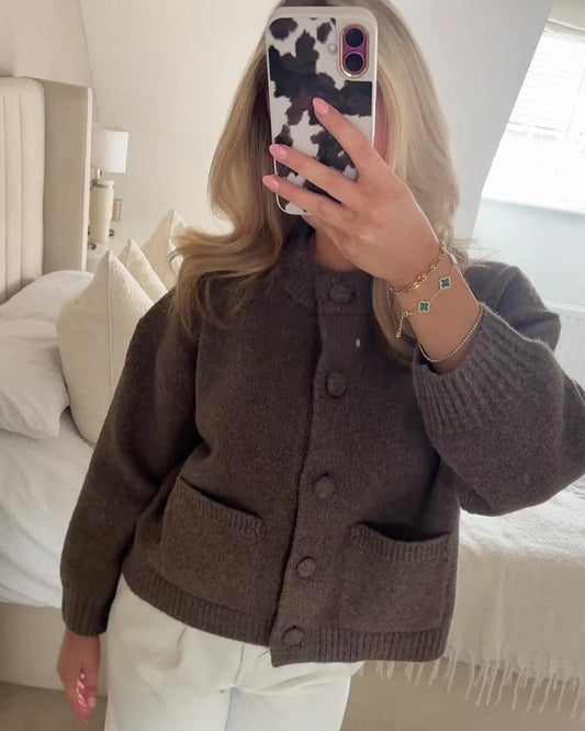 Women's Soft Round Neck Knit Cardigan