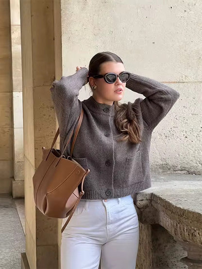 Women's Soft Round Neck Knit Cardigan