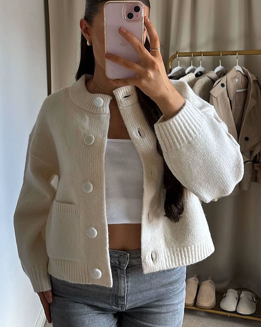Women's Soft Round Neck Knit Cardigan