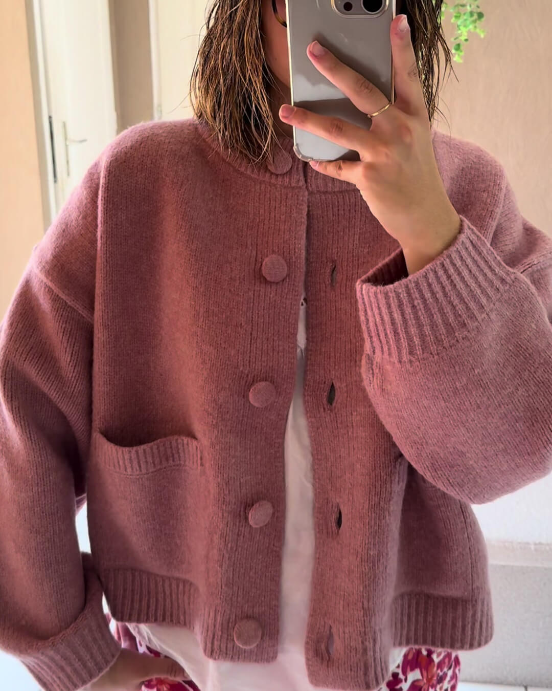 Women's Soft Round Neck Knit Cardigan