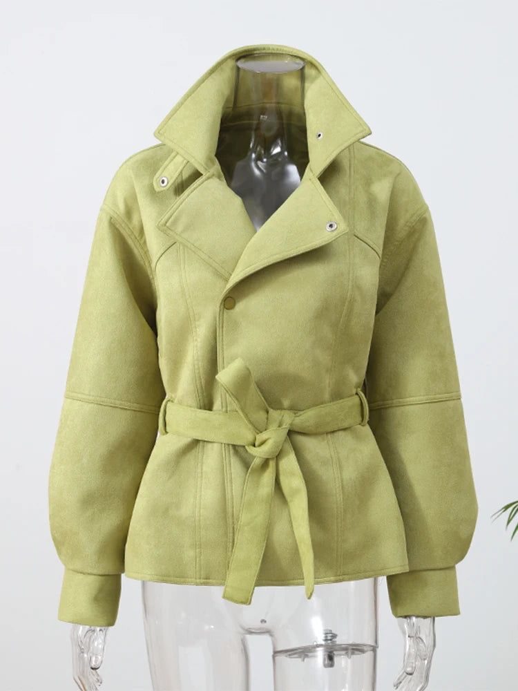 Women's Lapel Lace Up Waist Cinching Trench Coat