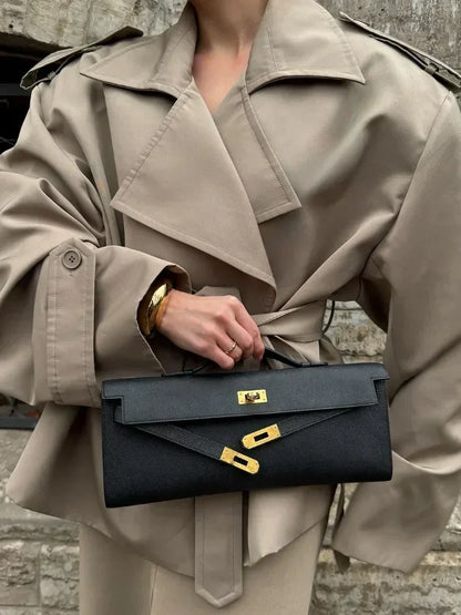 Women's Lapel Lace Up Waist Cinching Trench Coat