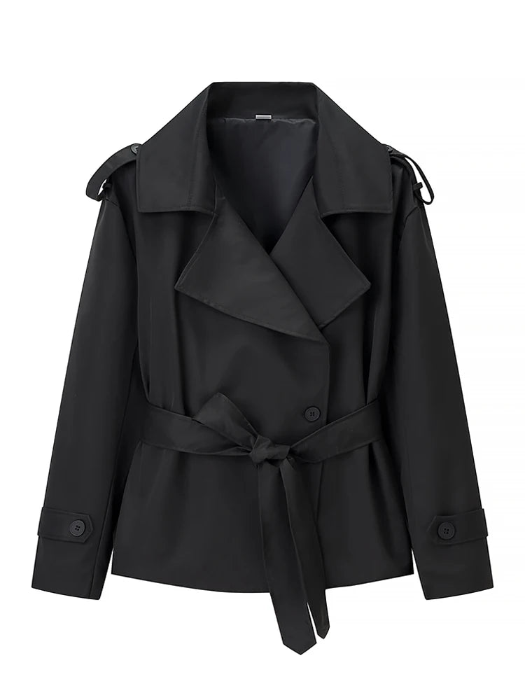 Women's Lapel Lace Up Waist Cinching Trench Coat