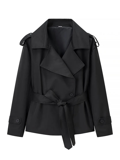 Women's Lapel Lace Up Waist Cinching Trench Coat