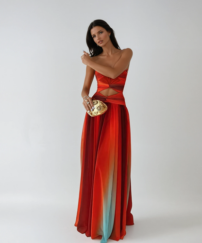 Women's Flowing Strapless Cut Out Maxi Dress