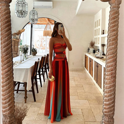 Women's Flowing Strapless Cut Out Maxi Dress