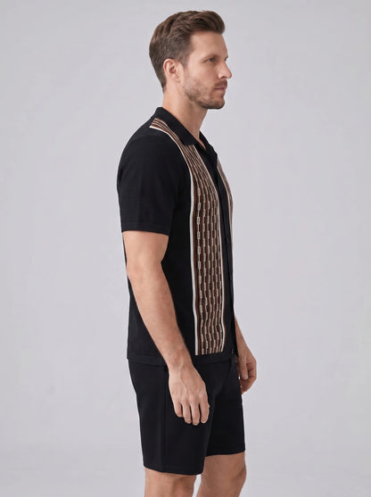 ILYNORA black short sleeve shirt and shorts set side view