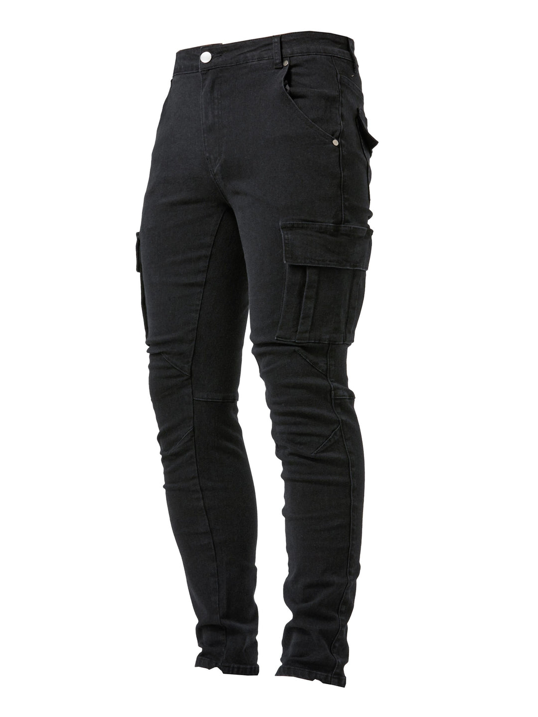 ILYNORA black slim fit cargo jeans with side pockets