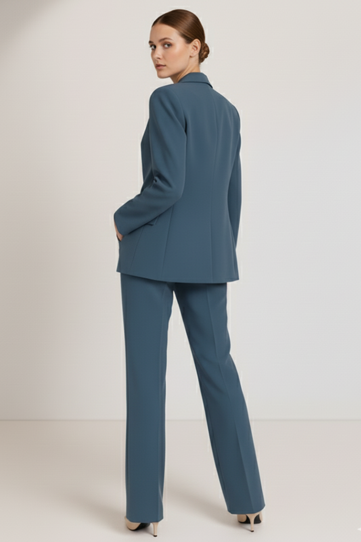Blazer and Straight Leg Trousers Suit Set