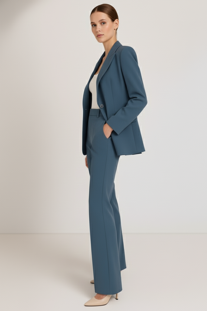 Blazer and Straight Leg Trousers Suit Set