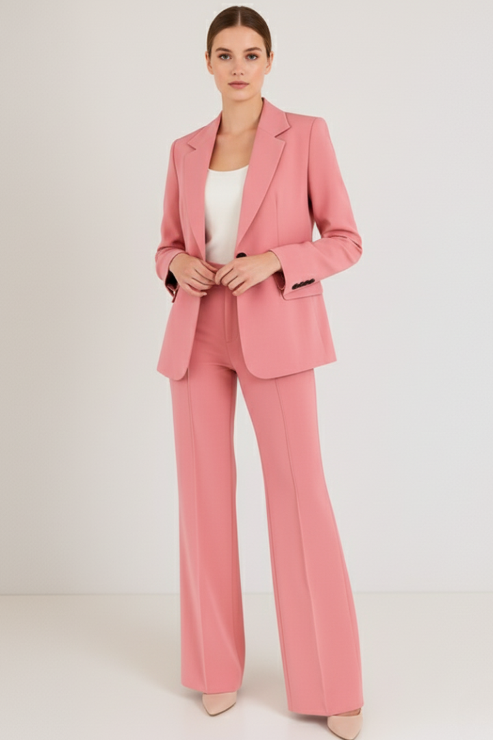 Blazer and Straight Leg Trousers Suit Set