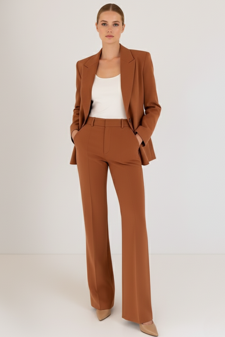 Blazer and Straight Leg Trousers Suit Set