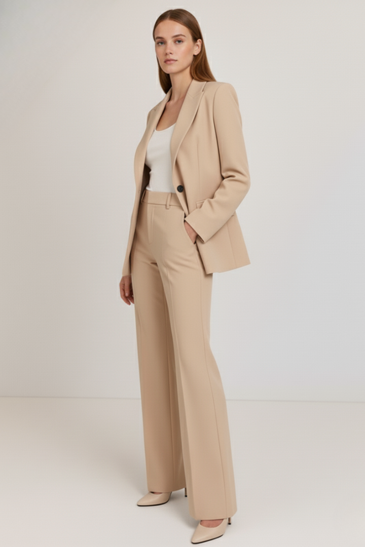 Blazer and Straight Leg Trousers Suit Set