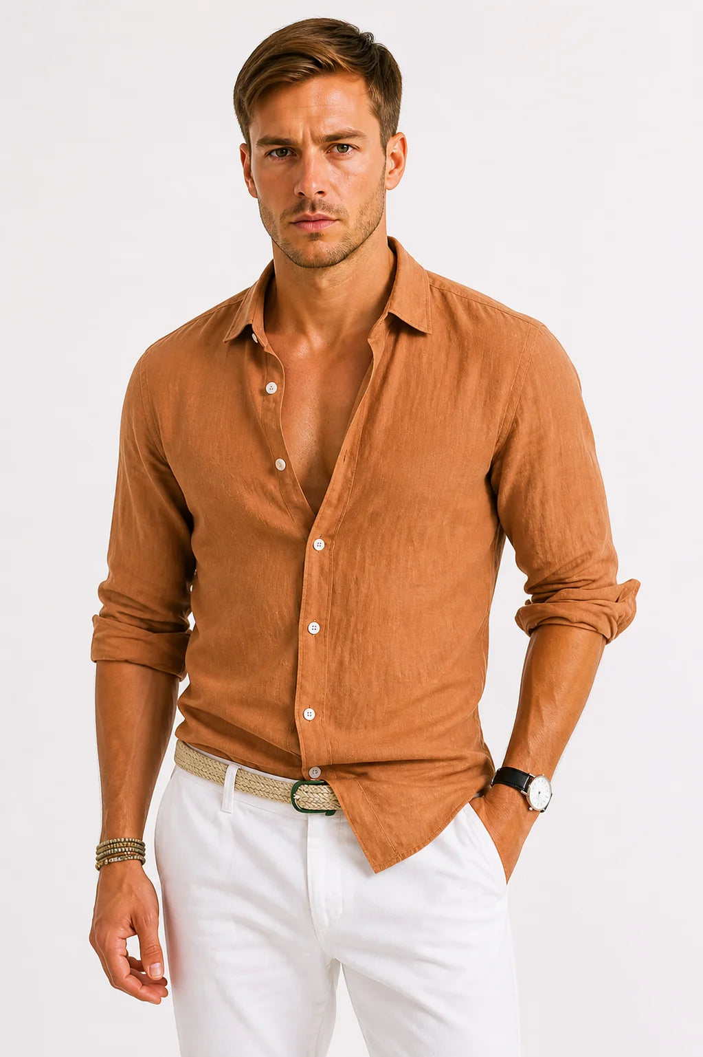 brown-linen-button-up-shirt-front