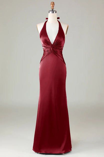 burgundy-halter-neck-satin-formal-dress-front
