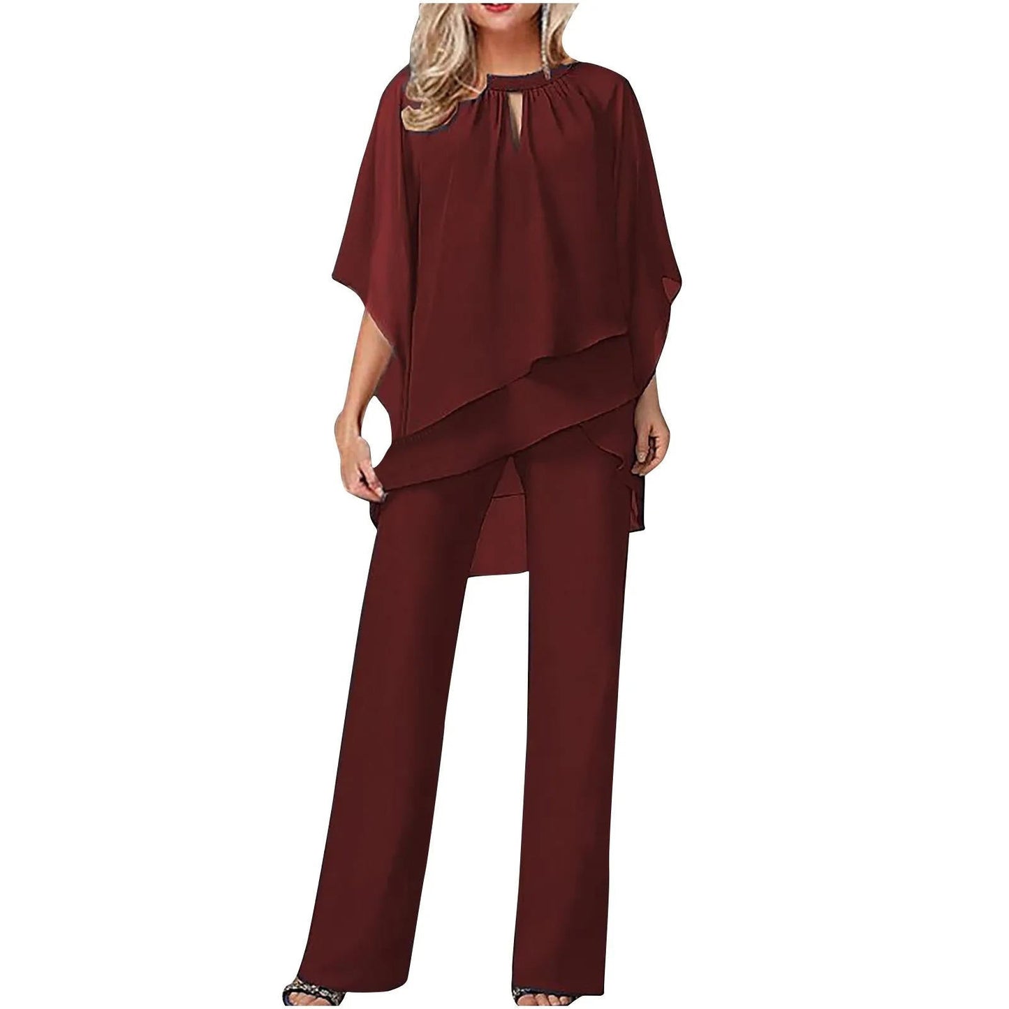 Chiffon Batwing Wide Leg Trouser Suit