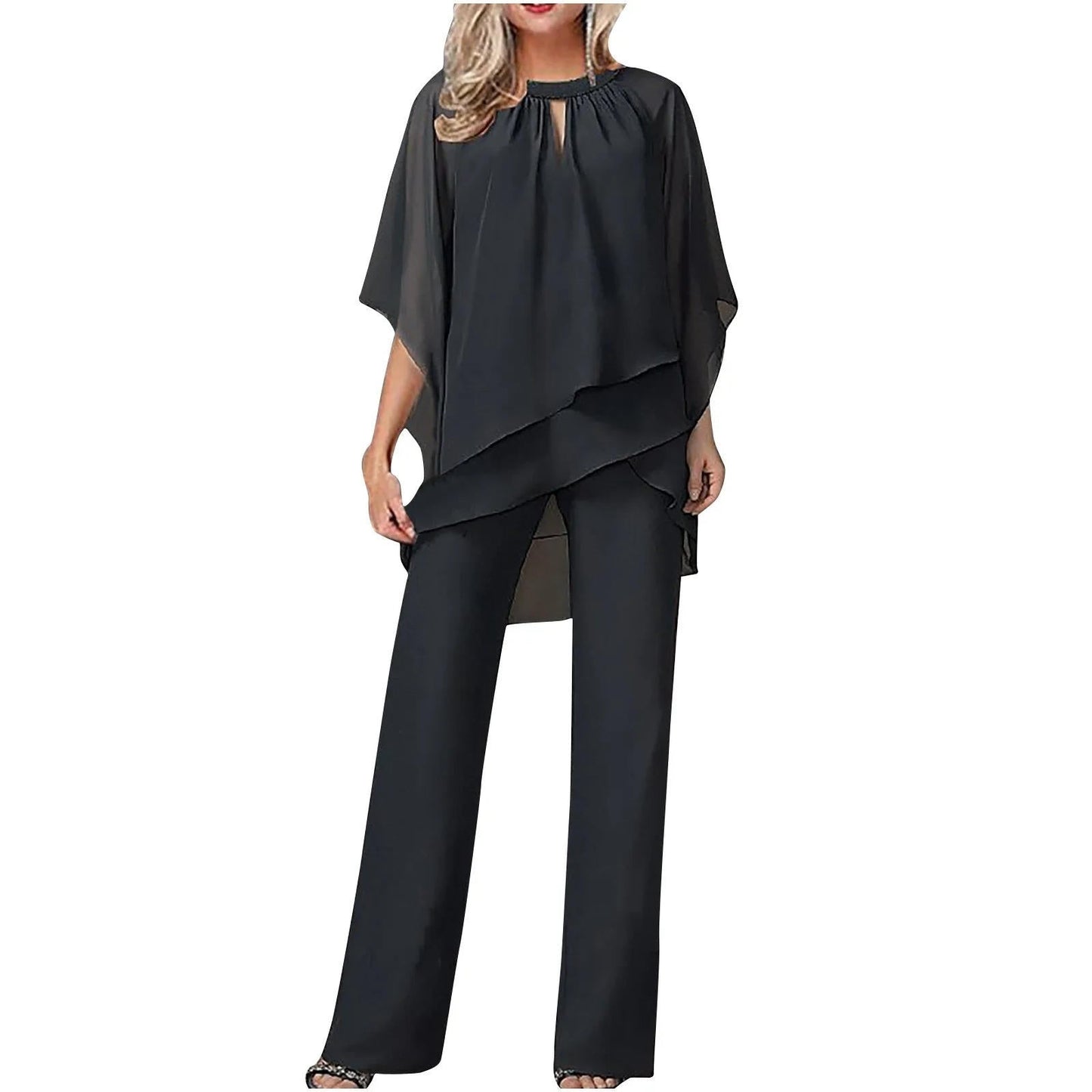 Chiffon Batwing Wide Leg Trouser Suit