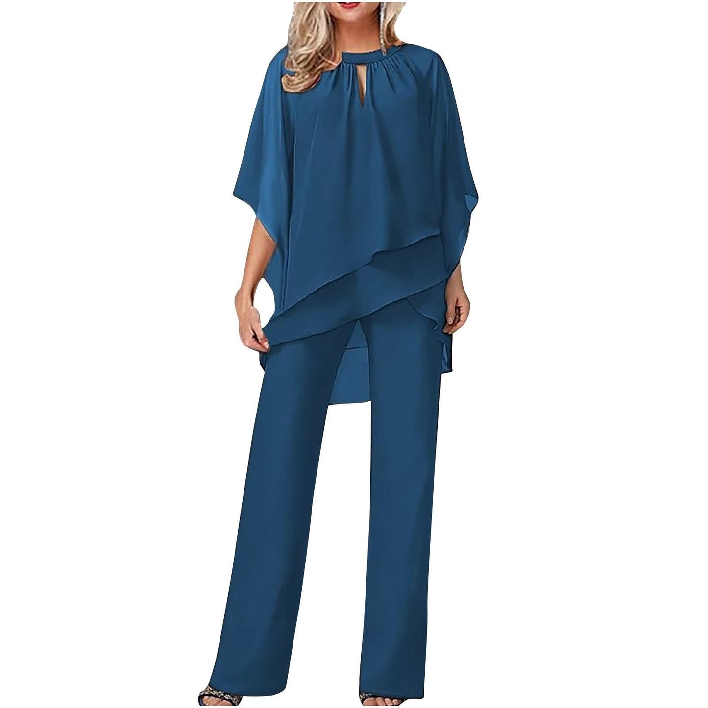 Chiffon Batwing Wide Leg Trouser Suit