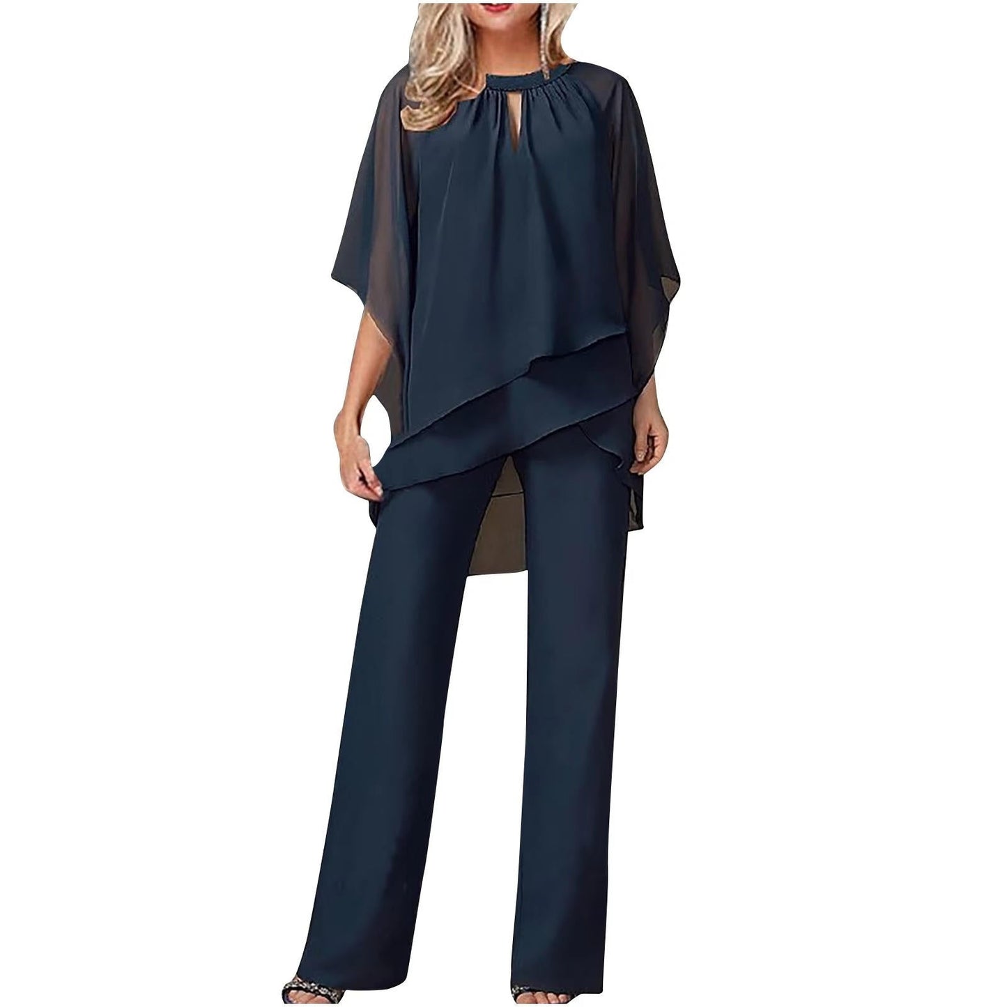 Chiffon Batwing Wide Leg Trouser Suit