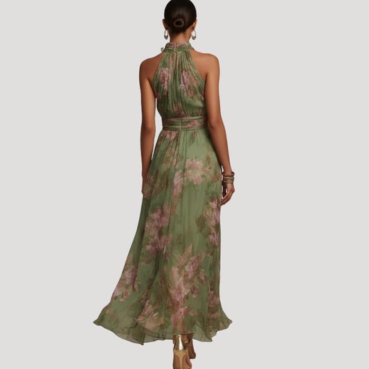 Floral Halter Neck Wedding Guest Maxi Dress