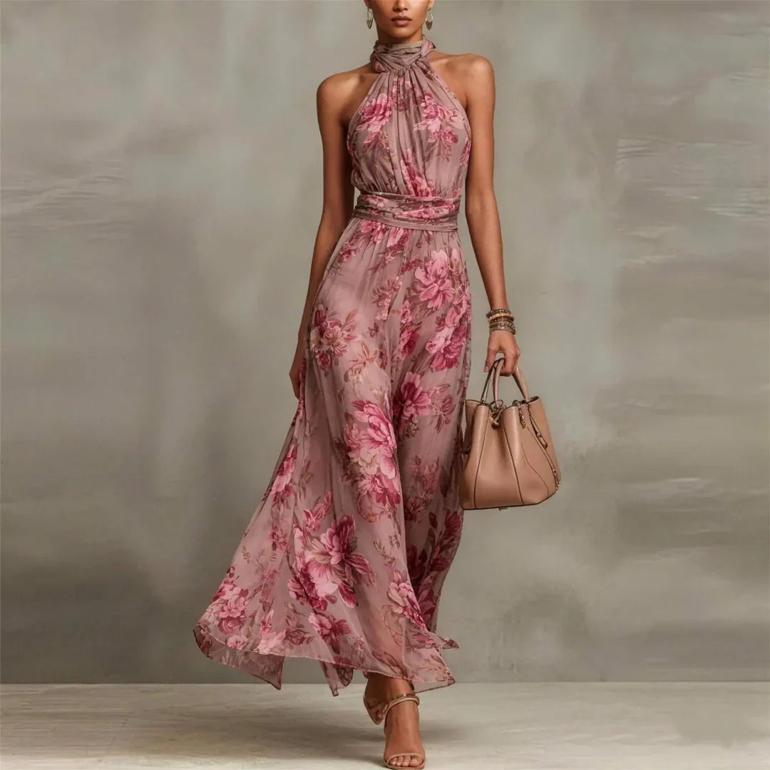 Floral Halter Neck Wedding Guest Maxi Dress