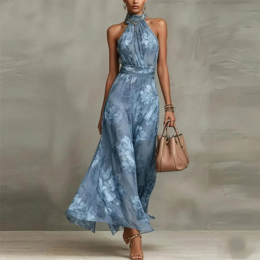 Floral Halter Neck Wedding Guest Maxi Dress